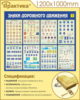 С48 Стенд знаки дорожного движения (1200х1000 мм, пластик ПВХ 3 мм, алюминиевый багет золотого цвета) - Стенды - Стенды по безопасности дорожного движения - Магазин охраны труда Протекторшоп