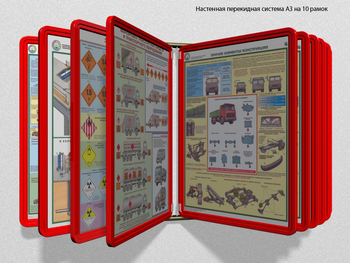 Настенная перекидная система а3 на 10 рамок (красная) - Перекидные системы для плакатов, карманы и рамки - Настенные перекидные системы - Магазин охраны труда Протекторшоп